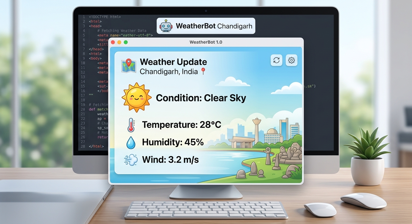 The final application running, showing real-time weather data for