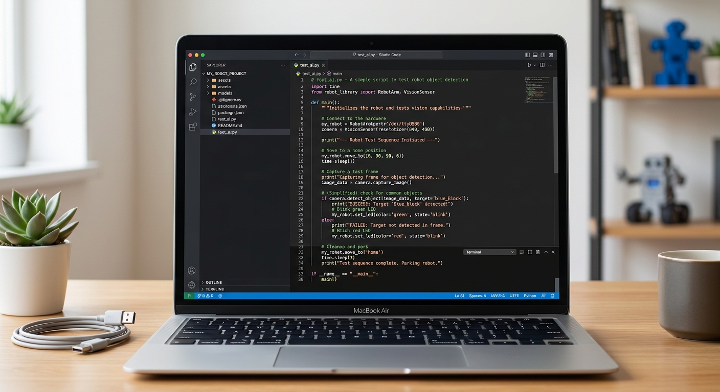 A screenshot of Visual Studio Code showing the test_ai.py script with a clean, dark theme syntax highlighting.