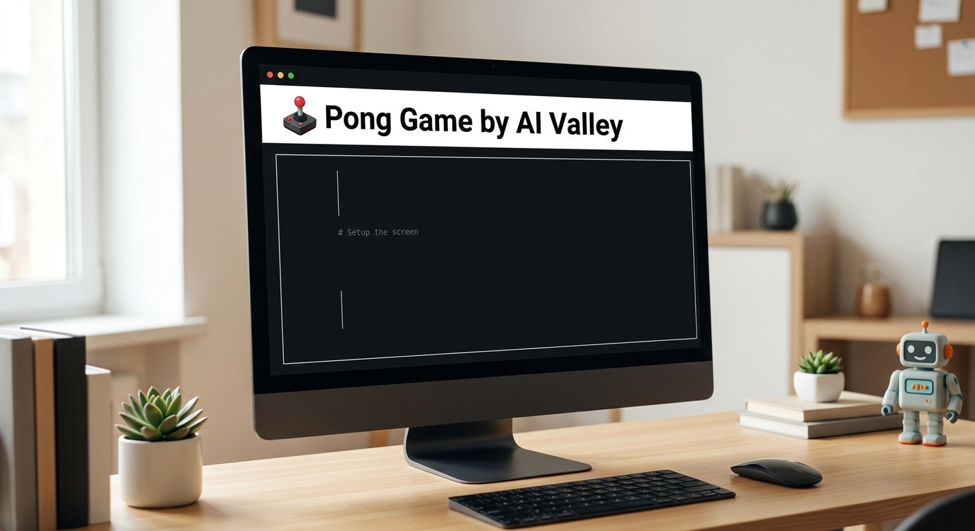 A clean, black computer screen window with the title 'Retro Pong by AI Valley Chandigarh' at the top, showing an empty digital canvas ready for a Python game.